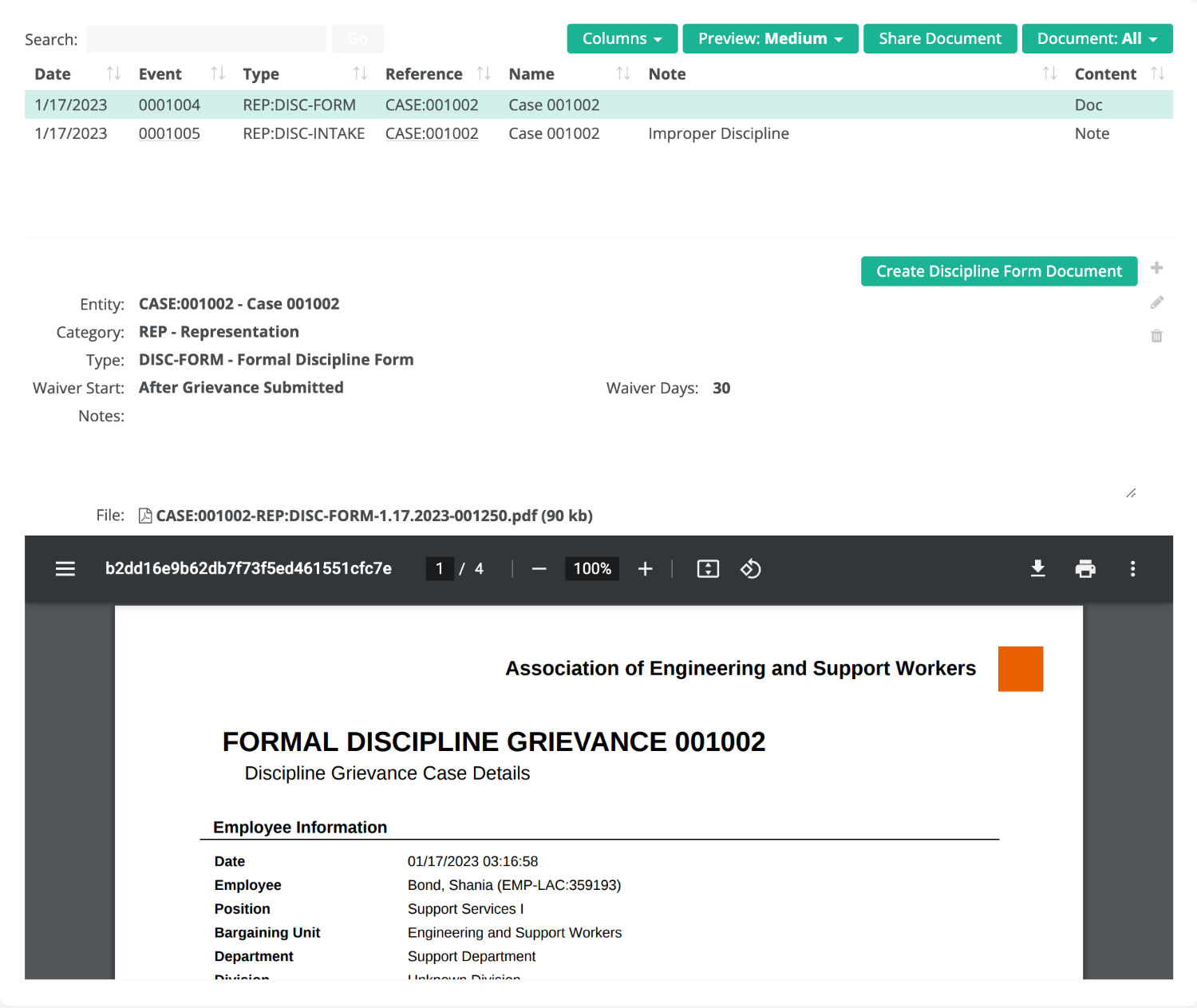 grievance forms are automatically generated